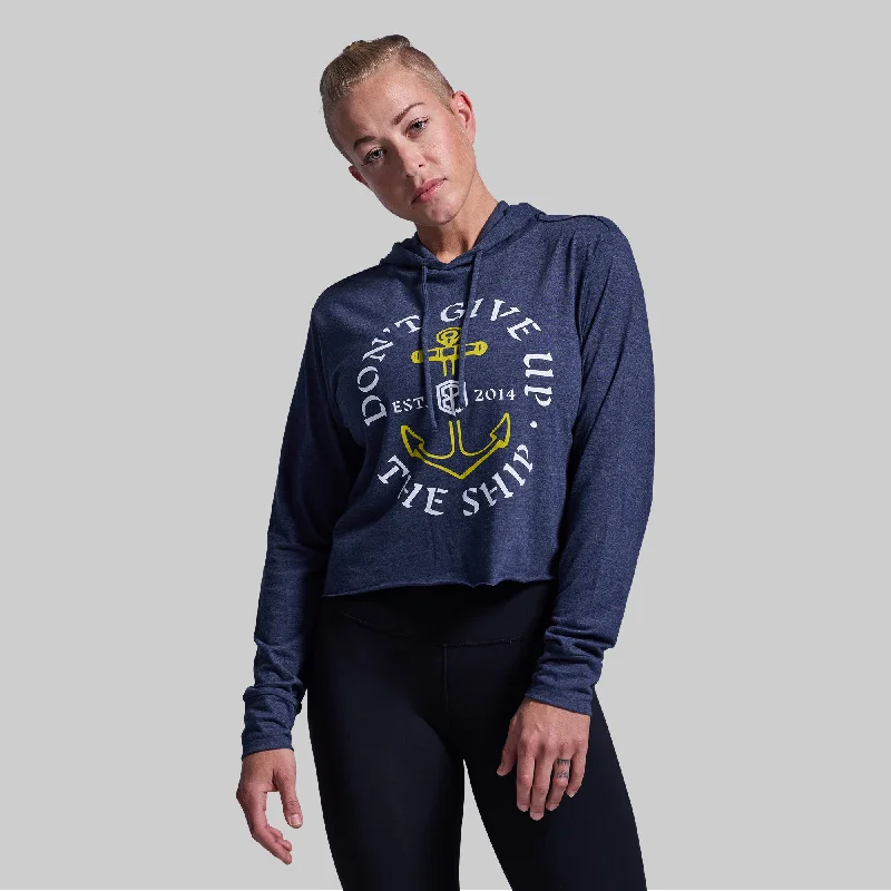 women's tops for beach outingsDon't Give Up The Ship Cropped Tee Hoodie (Heather Navy)