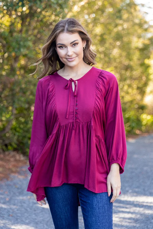 women's tops for those who love to shop for unique findsCharlie Top | Merlot | FINAL SALE