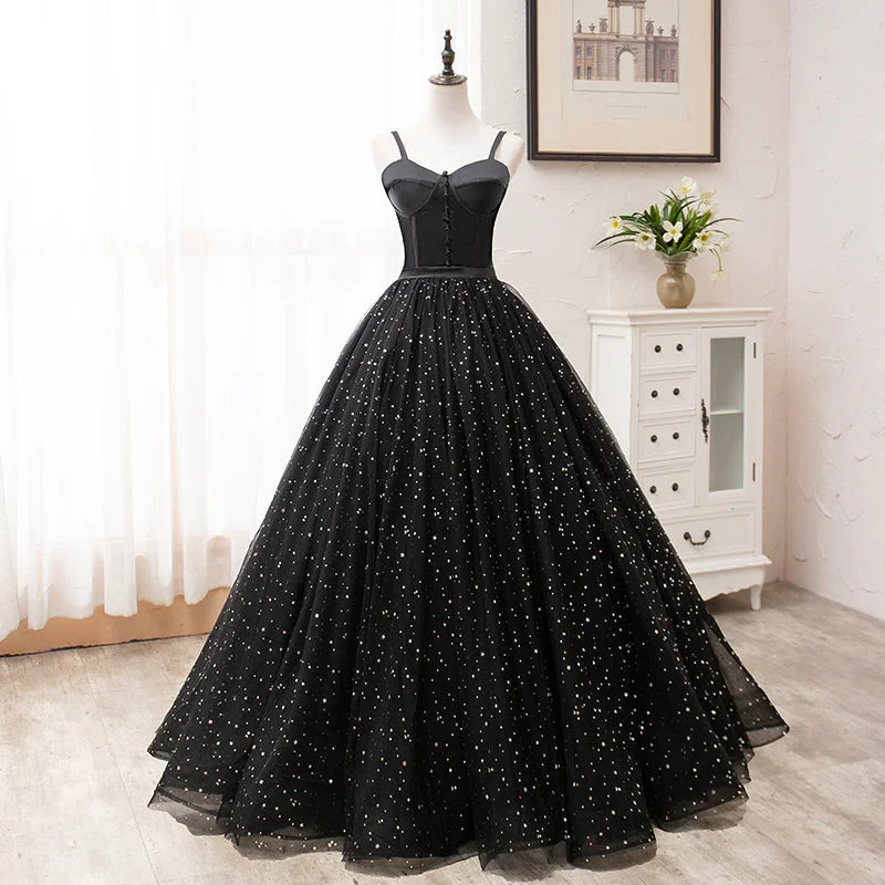 women's petite dressesBlack tulle long prom gown black evening dress  8456