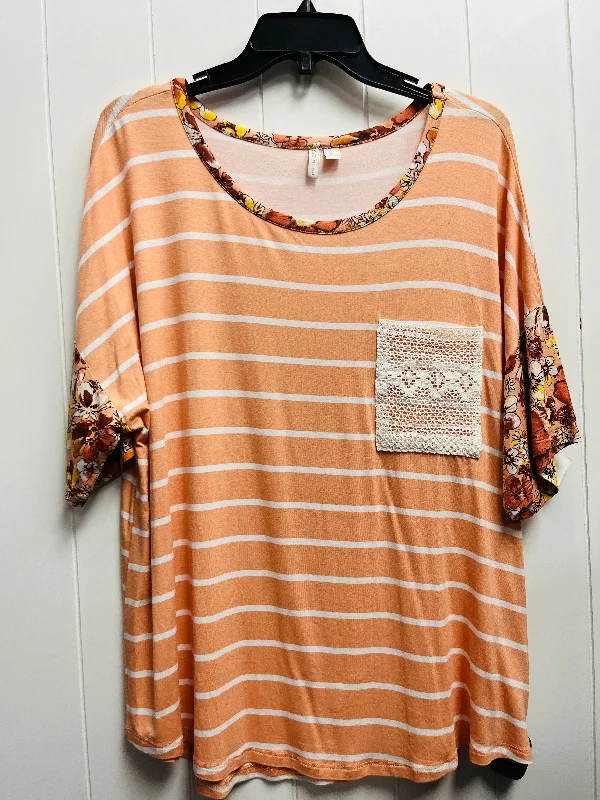 cropped women's topsTop Short Sleeve By Cato In Orange & White, Size: Xl