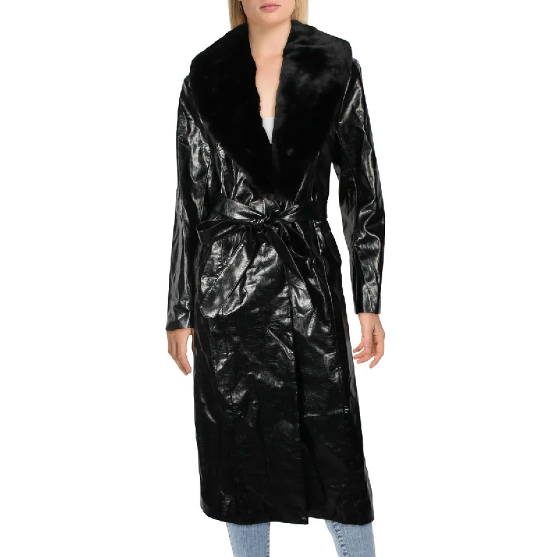 women's wool coatsWomens Faux Leather Long Trench Coat