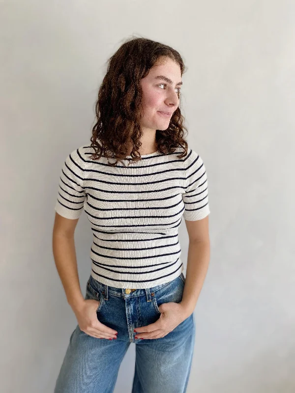 women's tops with bell sleevesrena stripe top in navy/off white