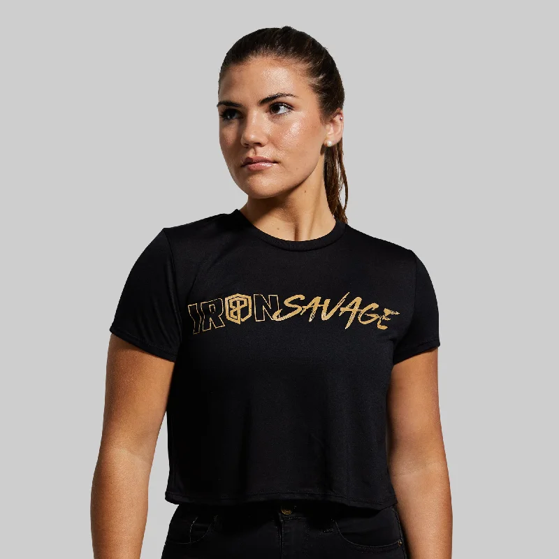 women's tops with geometric patternsIron Savage Crop Tee (Black)