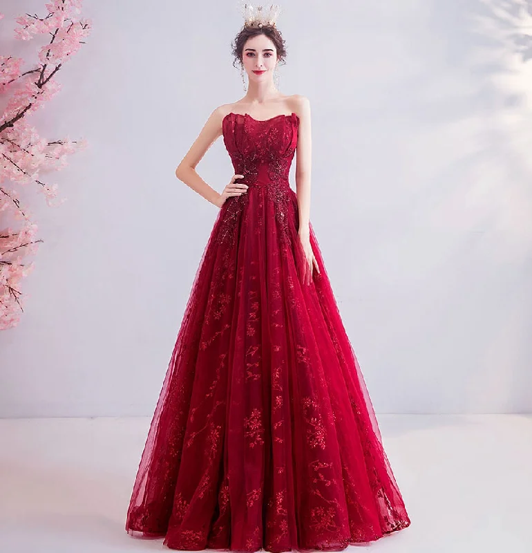 Vintage DressBurgundy lace long prom dress evening dress  8202