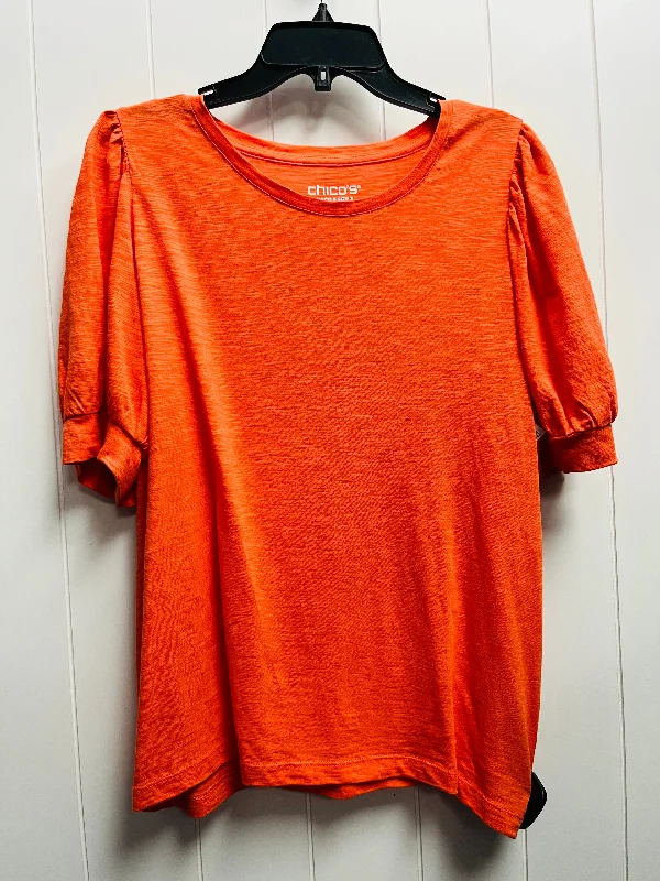 silk women's topsTop Short Sleeve By Chicos In Orange, Size: Xl