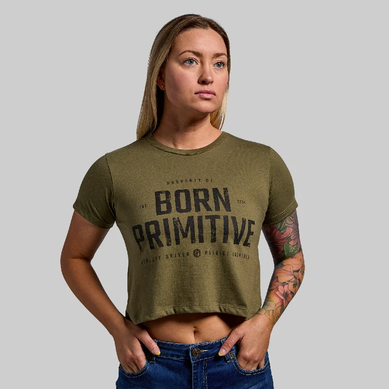 women's tops with asymmetrical designsProperty of Born Primitive Crop Tee (Tactical Green)