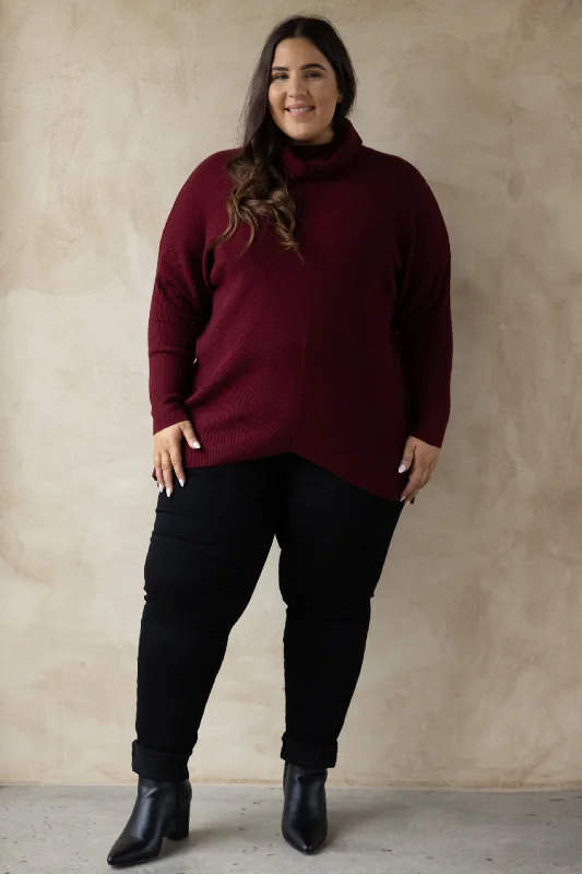 women's tops for those who value both quality and affordabilityKnitted Turtleneck | Burgundy | FINAL SALE