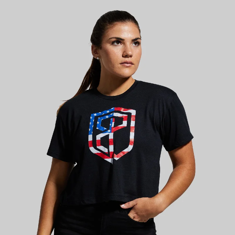 elegant women's topsUSA Crop Tee (Black)