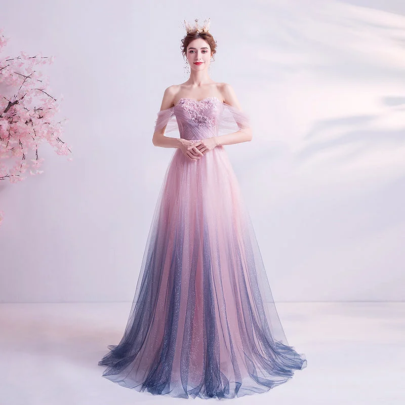 Sheath DressPink tulle sequins long prom dress evening dress  8249