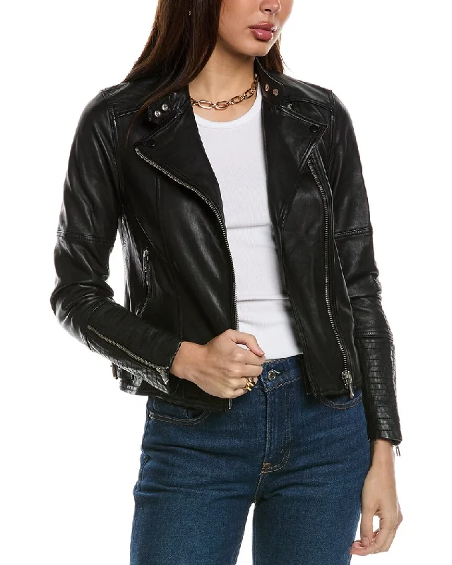 women's coats with sequin embellishmentsReiss Tallis Leather Biker Jacket