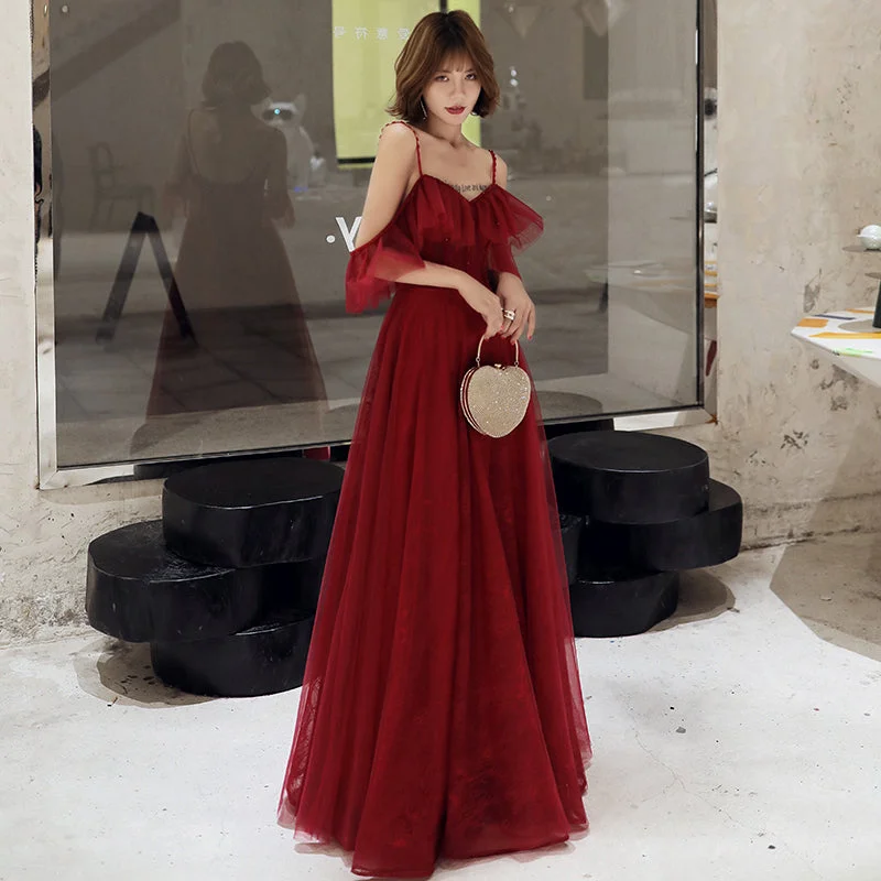 Leather DressBurgundy lace long prom dress simple evening dress  8227