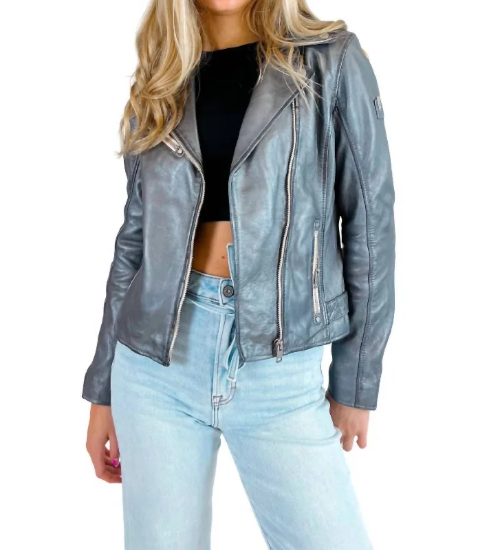 women's coats for those who prefer classic over trendySofia Metallic Leather Jacket In Grey