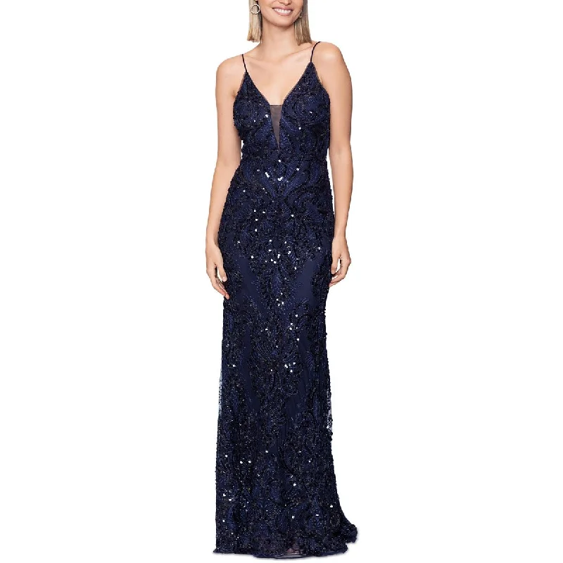 Plunging Neckline DressBetsy & Adam Womens Sequined  Evening Dress