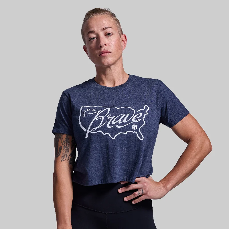 women's tops for those who want to wear pieces that are both functional and fashionableHome of the Brave Crop Tee (Heather Navy)