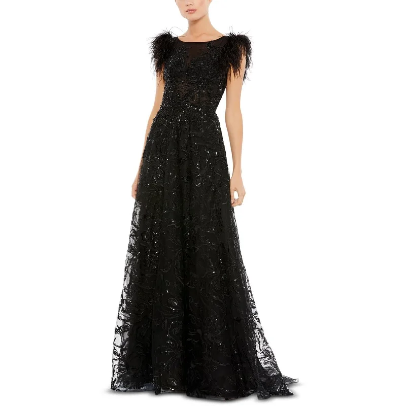 Floral DressMac Duggal Womens Feathers Long Evening Dress