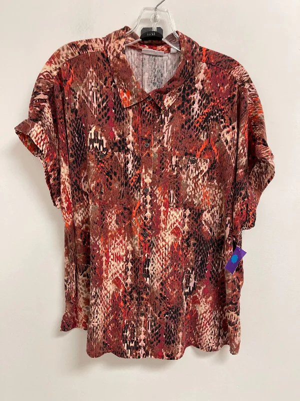 affordable women's topsTop Short Sleeve By West Bound In Brown & Orange, Size: Xl