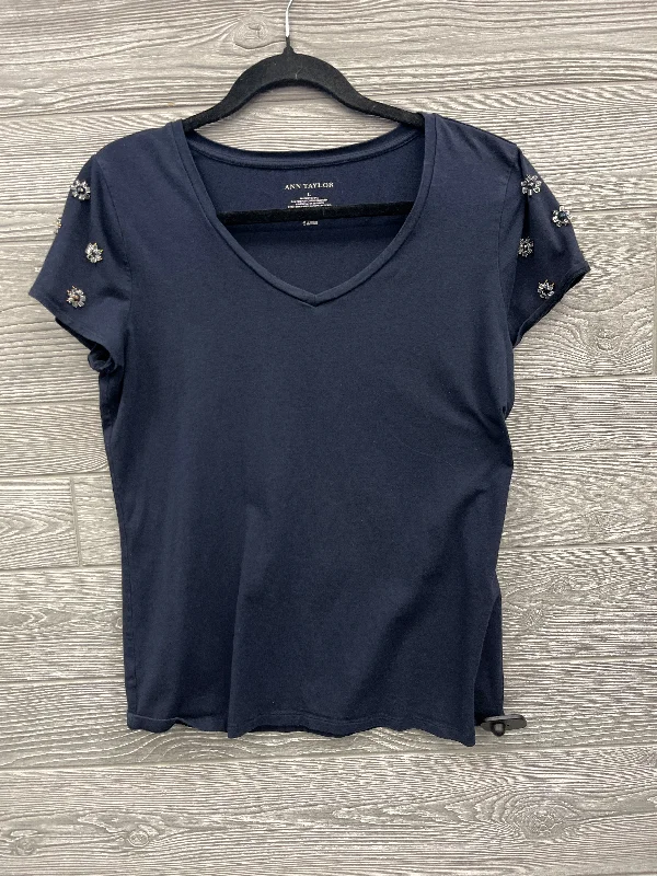 women's tops with floral printsTop Short Sleeve By Ann Taylor In Blue, Size: L