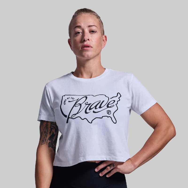 women's tops that offer a perfect blend of style, comfort, and affordabilityHome of the Brave Crop Tee (White)