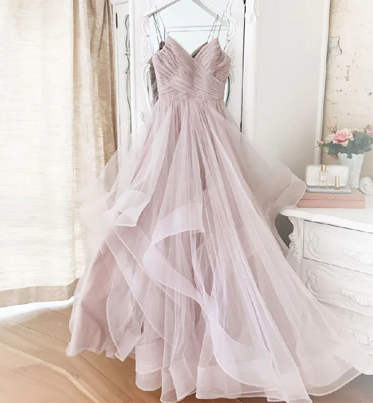 women's ball gown dressesPink tulle long prom dress pink evening dress  8472