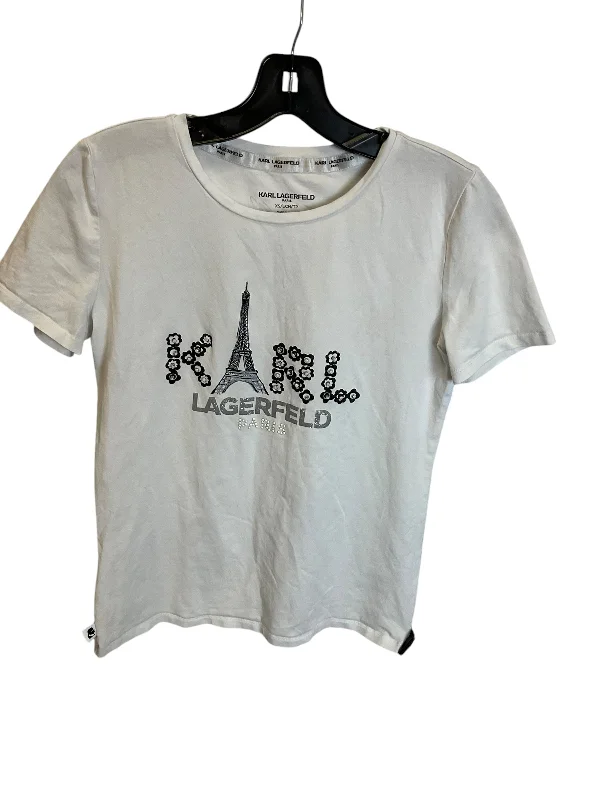 cropped women's topsTop Short Sleeve Designer By Karl Lagerfeld In White, Size: Xs