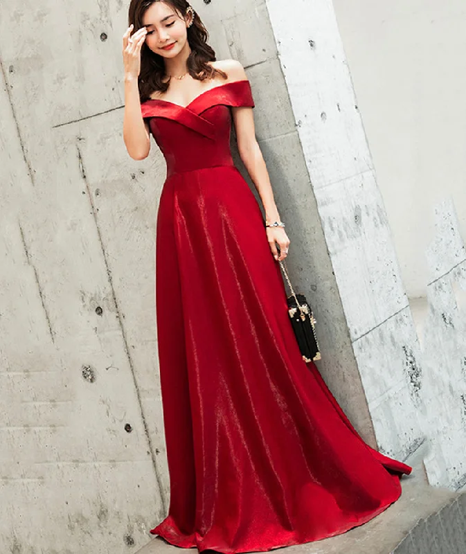 women's satin dressesBurgundy satin long prom dress cute evening dress  8468