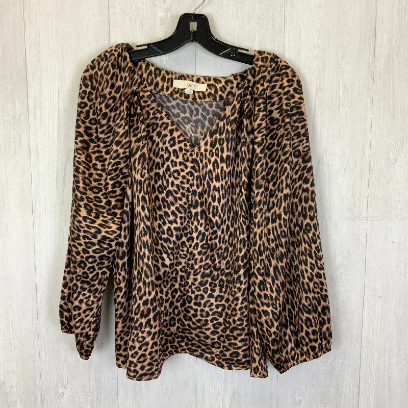 trendy women's topsTop Long Sleeve By Loft In Leopard Print, Size: L