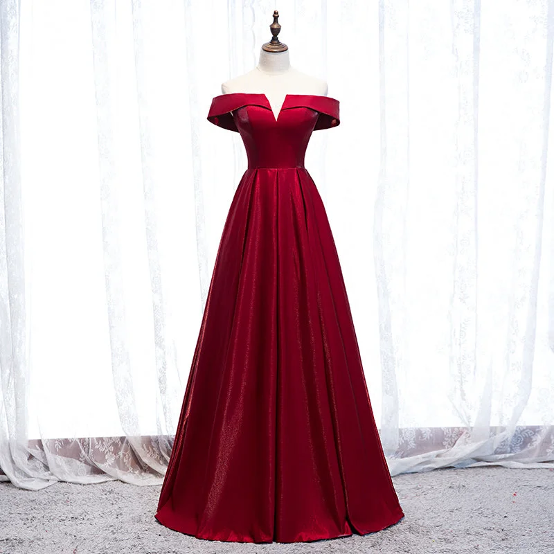 women's machine-washable dressesBurgundy long prom dress simple evening dress  8271