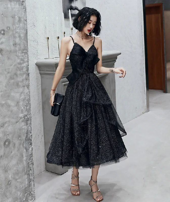 Laced DressBlack tulle short prom dress black evening dress  8407