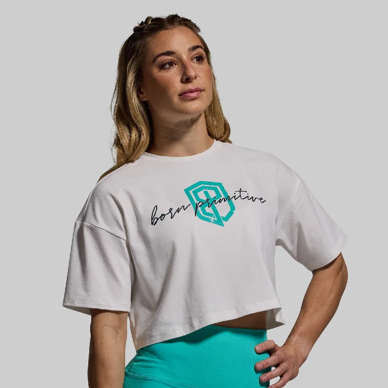 women's tops for those who want to create outfits that are both unique and memorableTraining Crop Tee 2.0 (White-Script)