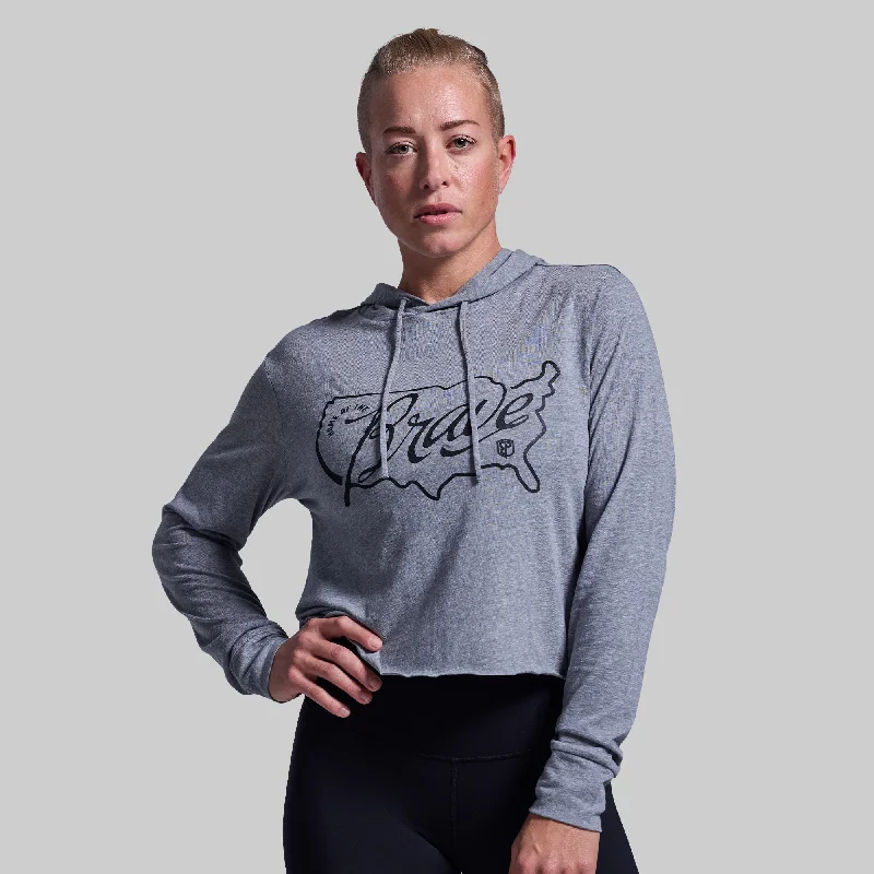 cozy women's tops for fall and winterHome of the Brave Cropped Tee Hoodie (Heather Grey)