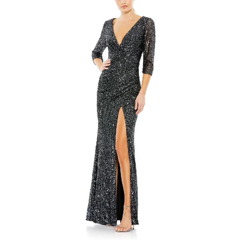 Body-Hugging DressIeena for Mac Duggal Womens Sequined Plunge Evening Dress