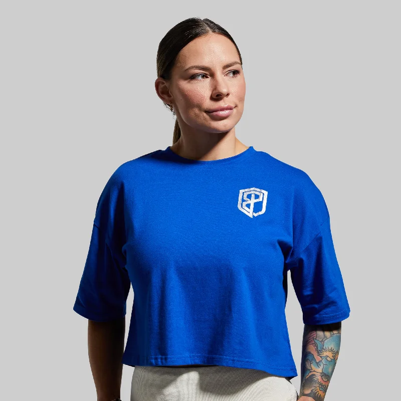 women's tops for cozy nights inTraining Crop Tee (Electric Royal)