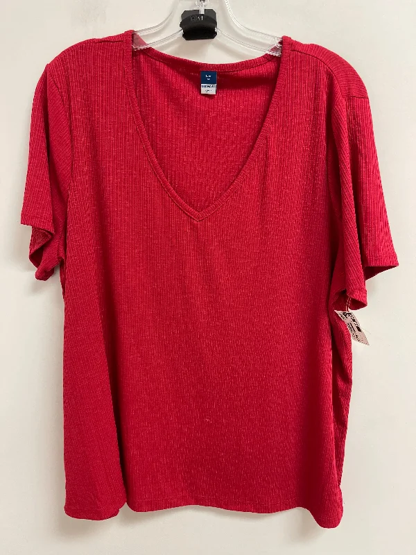 striped women's topsTop Short Sleeve By Old Navy In Red, Size: Xl