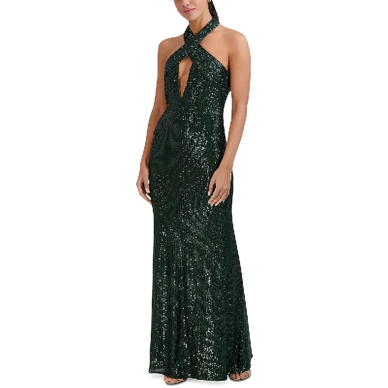 women's velvet dressesLaundry by Shelli Segal Womens Halter Sequined Evening Dress