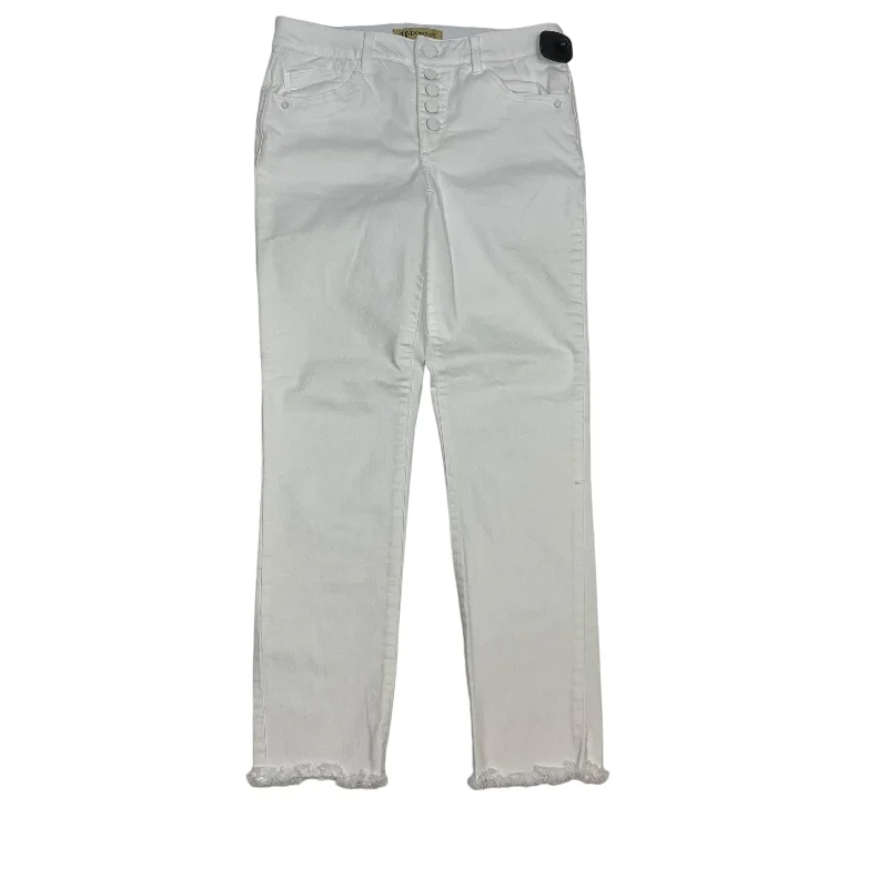 women's denim jeans with geometric patternsJeans Straight By Democracy In White Denim, Size: 4