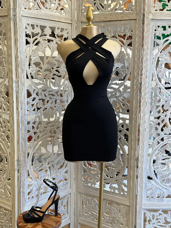 Party DressCrossed Cutout Black Mini Dress