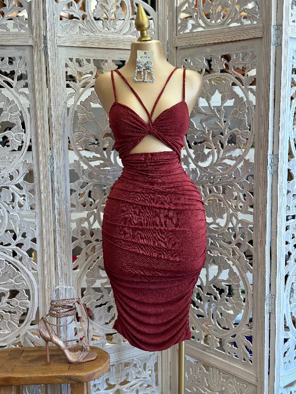 Ball Gown DressBurgundy Strappy Mini Dress