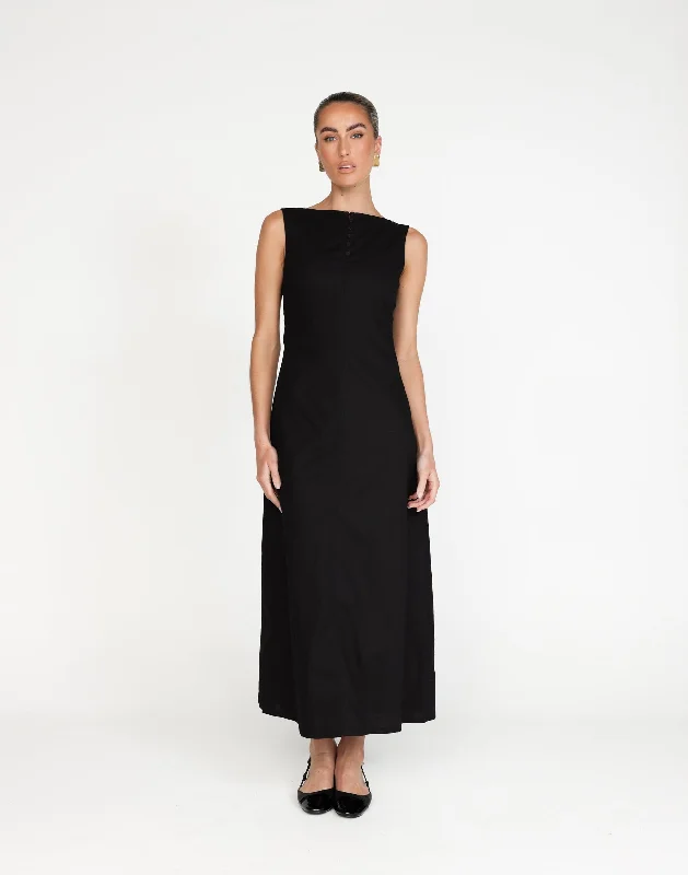 women's striped dressesBasira Maxi Dress (Black)