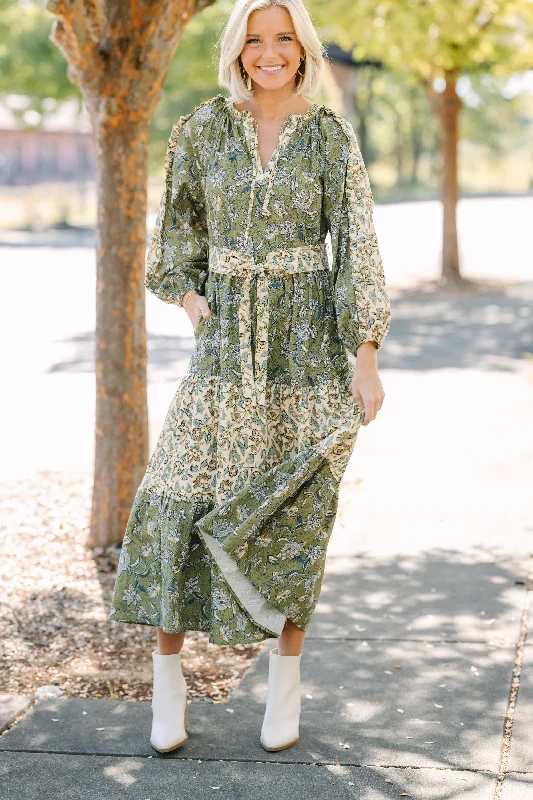 Peplum DressAll I Can See Green Floral Maxi Dress