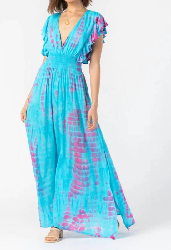 Sheath DressLia Maxi Dress In Turquoise Fuschia Leo