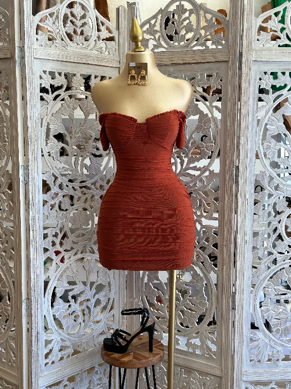 women's vintage dressesRust Mini Bodycon Dress