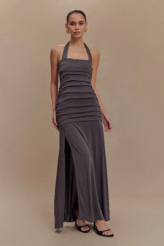 Prom DressBentley Peached Jersey Halter Maxi Dress - Charcoal