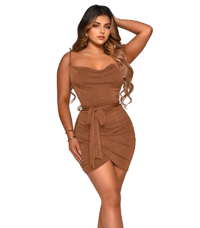 Casual Chic DressJulia Fashion - Sexy Spaghetti Strap Backless Ruched Bodycon Mini Dress