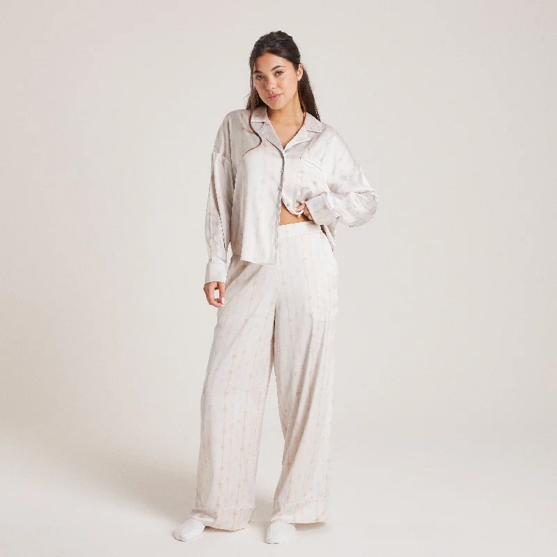 Bow Satin Pyjama Bottoms - Pearl