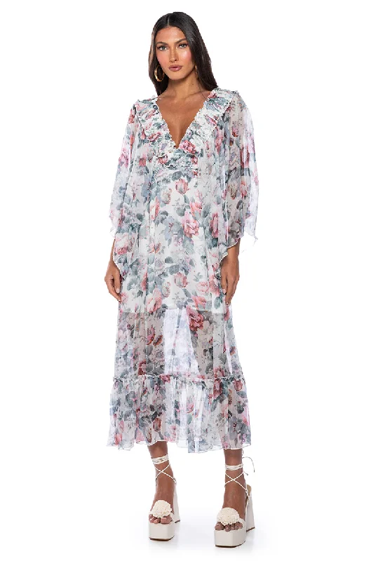 women's bell-sleeved dressesWHAT A TIME FLORAL MAXI DRESS