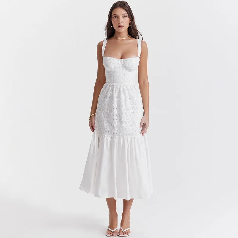 Mermaid DressFloaty Sweetheart Neck Pocket Side Fit & Flare Broderie Anglaise Midi Sundress