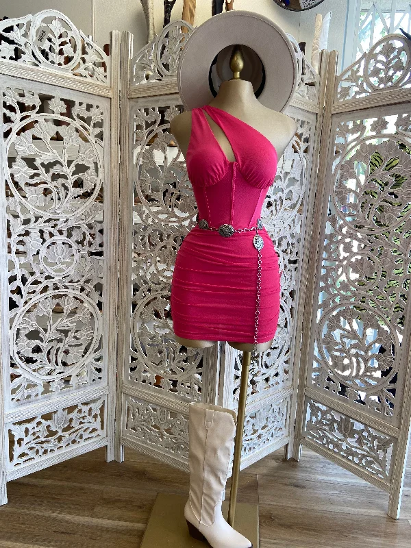 women's pear-shaped body dressesHot Pink Cutout Mini Dress