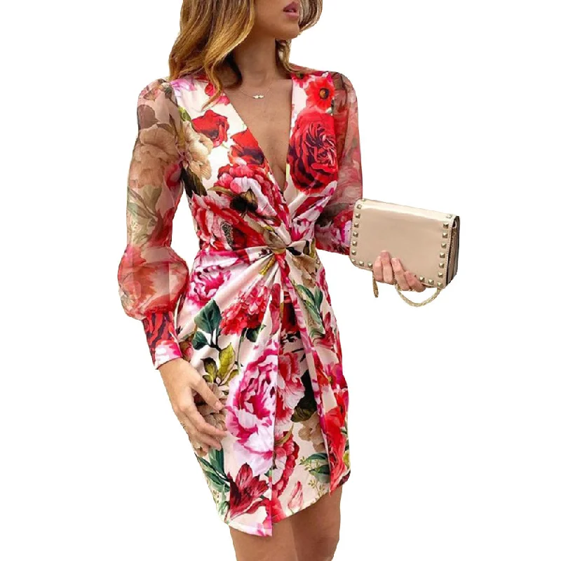 Skater DressJulia Fashion - Elegant Women Leopard Floral Print Mini Dress