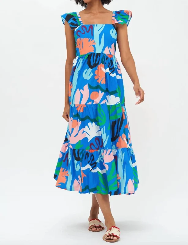 Bell-Sleeve DressFlirty Tie Back Maxi Dress In Blue Reef