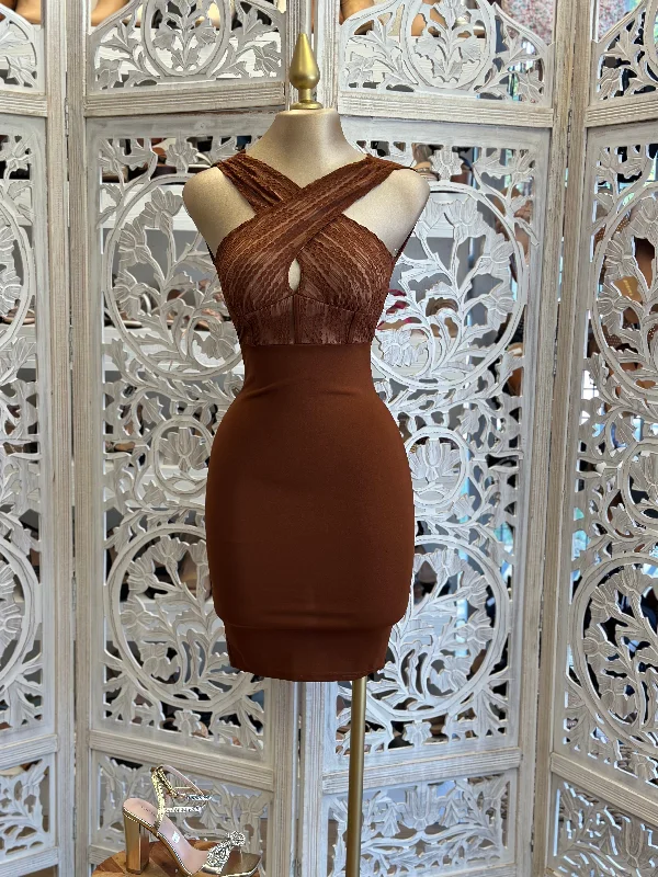 Trumpet DressCognac Crossed Mini Dress